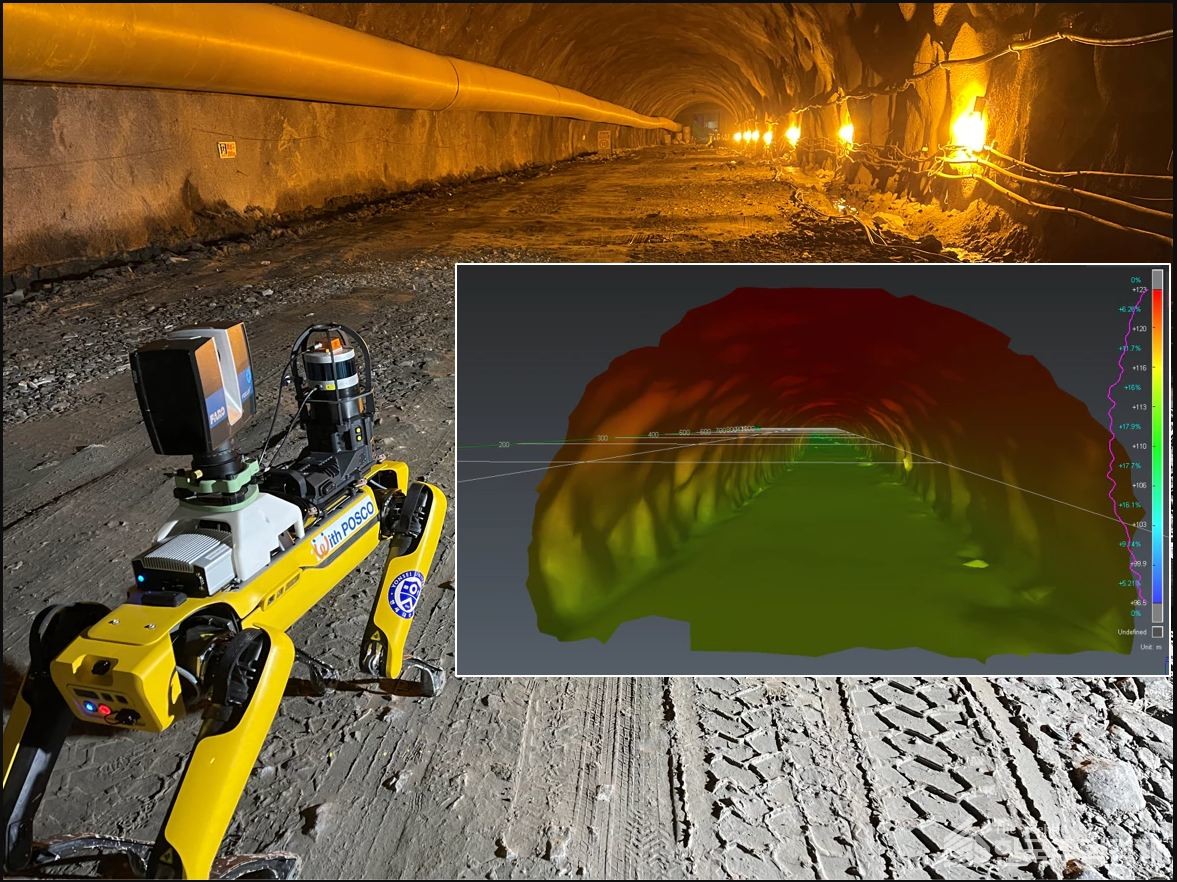 포스코건설이 최근 국내 건설사 중에서는 처음으로 자율주행 로봇을 활용한 터널공사 시공 안전 관리에 나섰다. [사진=포스코건설 제공]