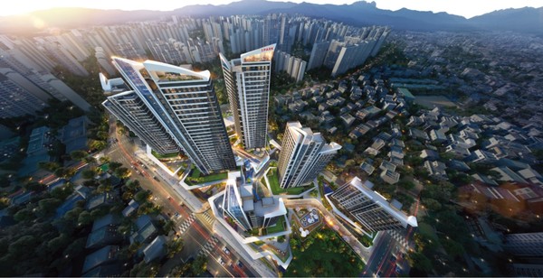 지난 2일 HDC현대산업개발이 서울 강북구 미아4재정비촉진구역의 재건축사업을 수주했다. 이곳은 재건축을 통해 최고 28층 높이의 아파트 493가구 규모로 탈바꿈할 전망이다.[조감도=HDC현대산업개발 제공]