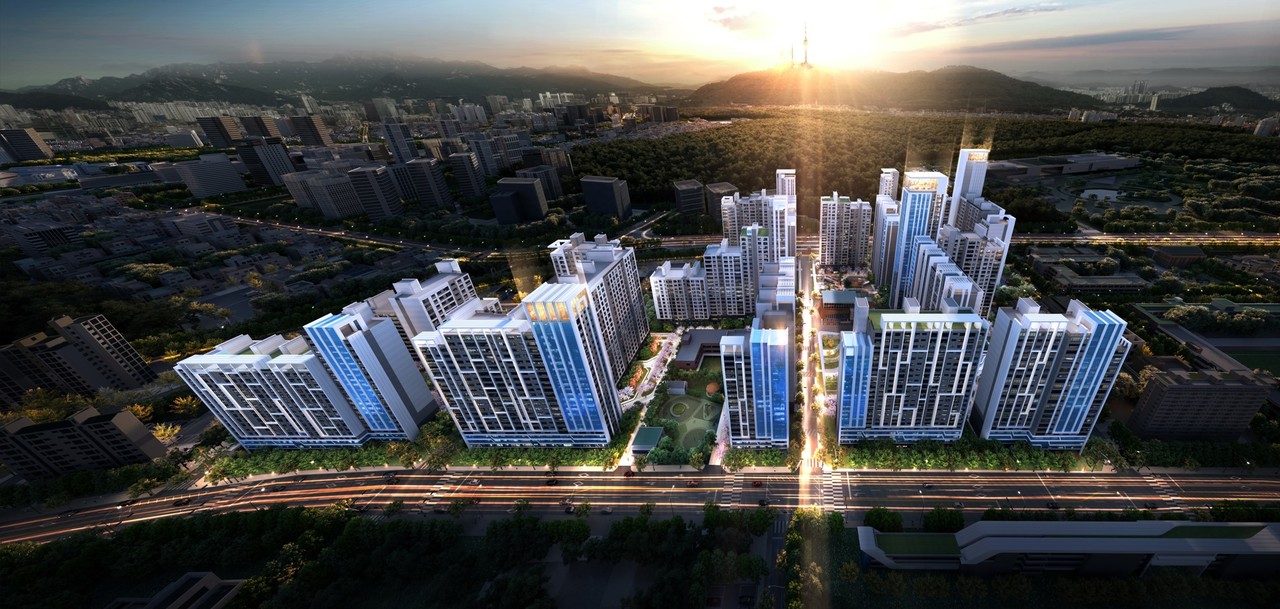 지난 22일 GS건설과 현대엔지니어링이 컨소시엄을 구성해 서울 용산구 이촌한가람아파트의 리모델링 시공권을 확보했다. 리모델링 후 최고 35층 높이의 아파트 2,281가구 규모로 탈바꿈할 전망이다.[조감도=GS사업단 제공]
