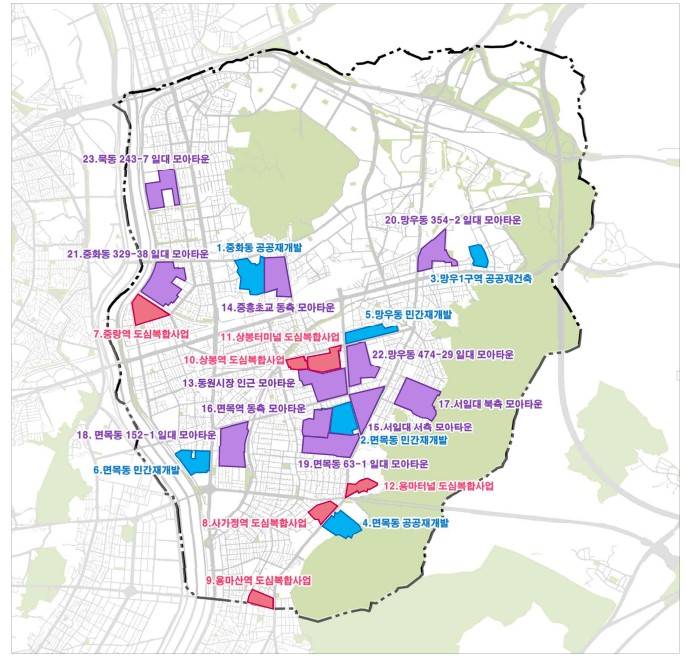 서울 중랑구 주택개발사업 현황 [위치도=중랑구 제공]