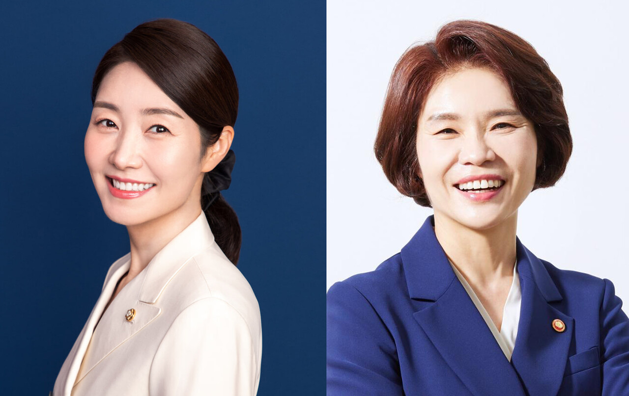 공공주택 특별법 개정안을 대표발의한 더불어민주당 강선우 의원(왼쪽)과 한정애 의원