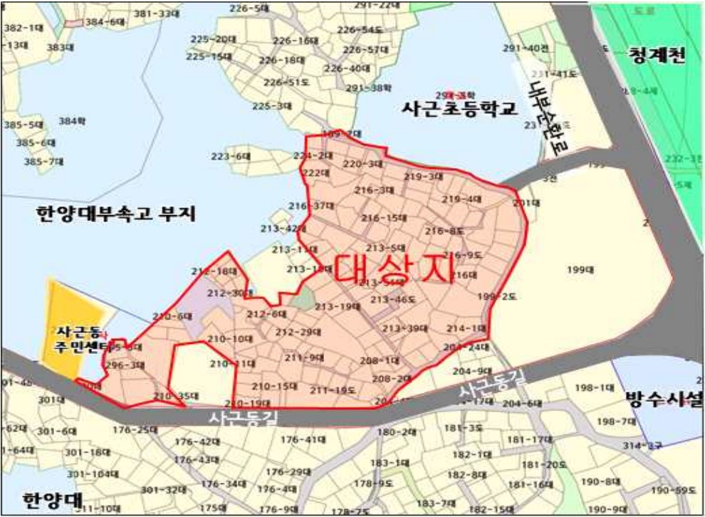 서울 성동구 사근동 212-1번지 일대 [위치도=성동구 제공]