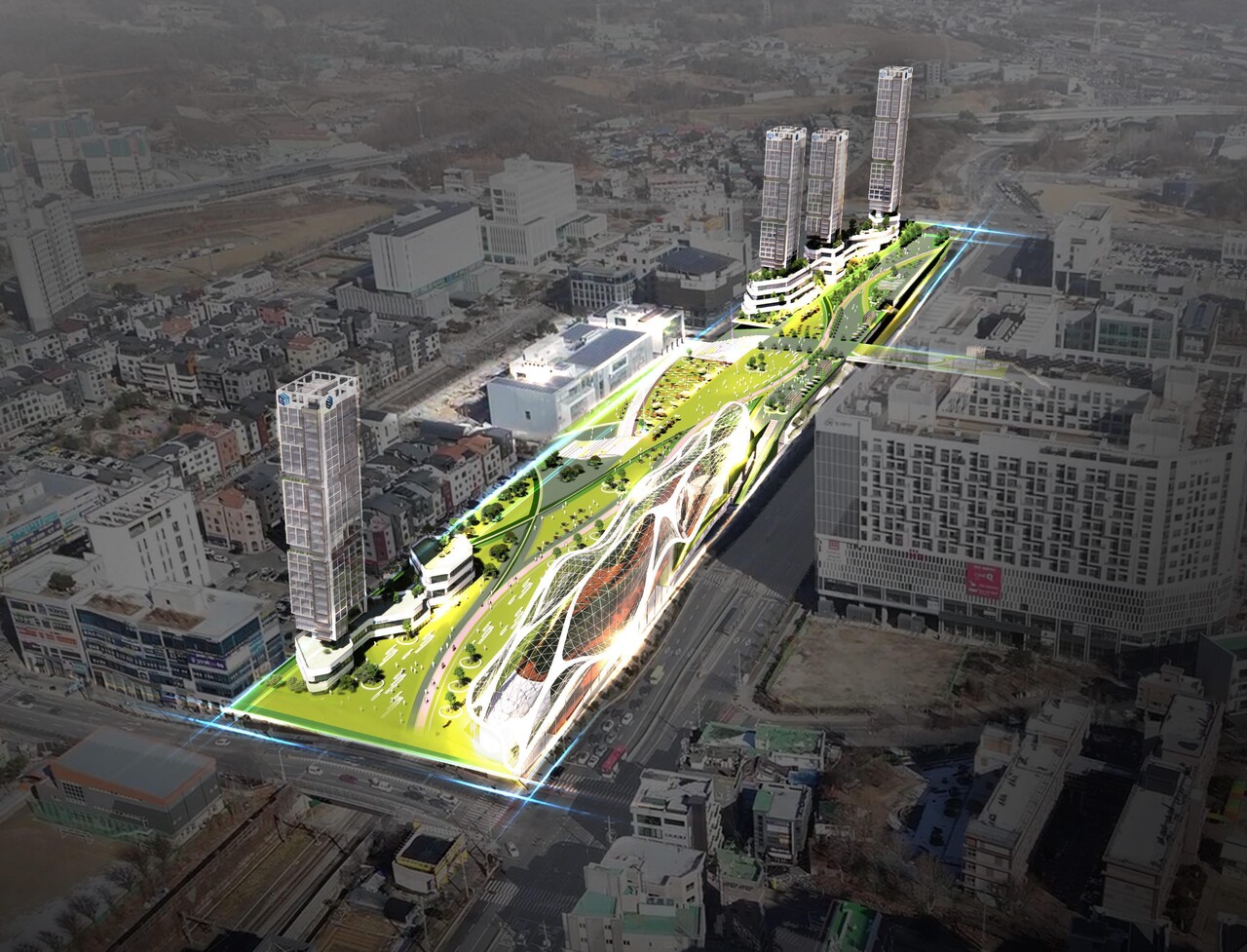 다산신도시에 조성 예정인 철도 위 콤팩트시티 [조감도=GH 제공]