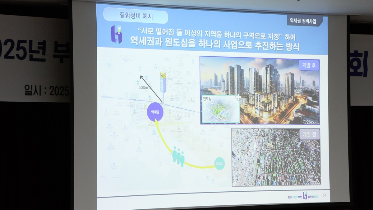 주민설명회에서 미니뉴타운과 부천형 역세권 정비사업에 대해 설명하고 있다. [사진=부천시 제공]