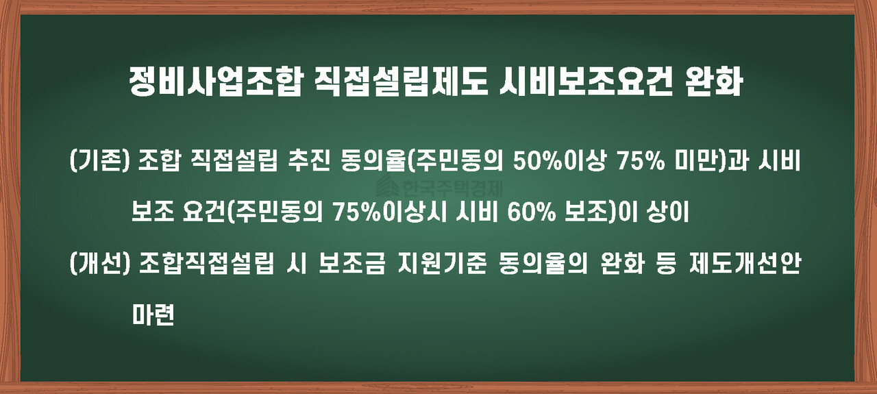 정비사업조합 직접설립제도 시비보조요건 완화 [그래픽=홍영주 기자]