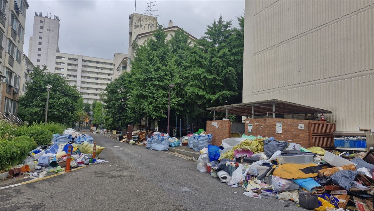 폐기물과 쓰레기가 쌓여 있는 서울 노원구 하계5단지 내 모습 [사진=서울시의회 제공]