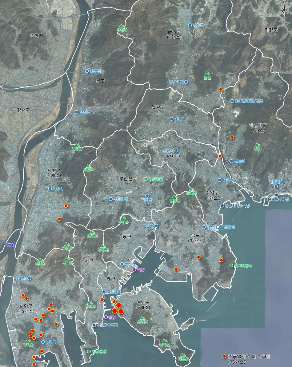 부산시 준공업지역 내 아파트 총 33개소 [자료=부산시의회 제공]