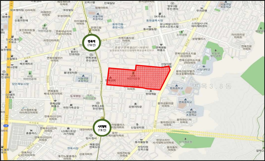 서울 중랑구 면목본동 63-1번지 모아타운 위치도 [이미지=중랑구청]