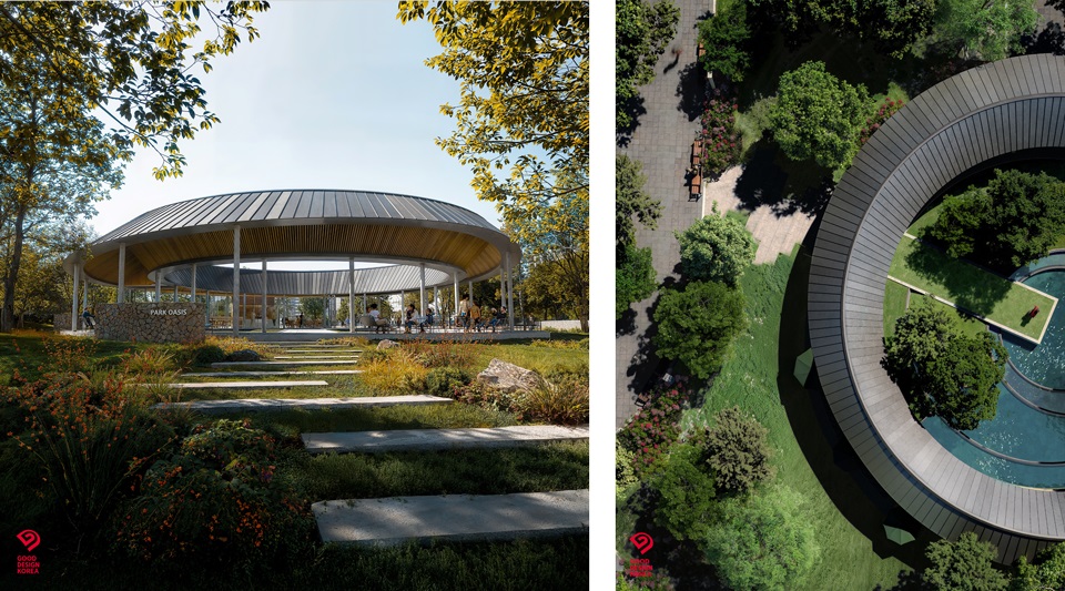 HDC현대산업개발이 선보여 올해 말 입주를 앞둔 잠실 래미안 아이파크 단지 내 파크오아시스(티하우스_HDC현대산업개발xSTAY Architects)가 2025 굿디자인어워드 코리아에서 은상(산업통상자원부 장관상)을 수상했다. [사진=HDC현대산업개발 제공]